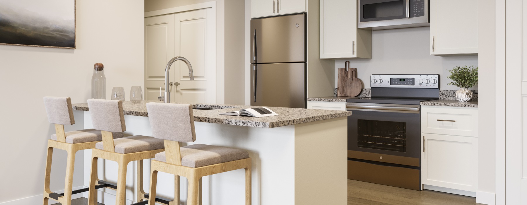 kitchen with bright lighting and ample counter space