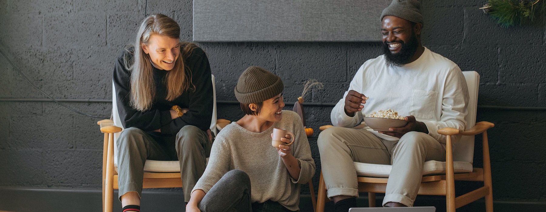 a couple laughing indoors